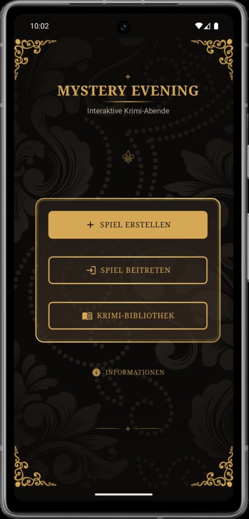 Mystery Evening Bibliothek - Hauptmenu